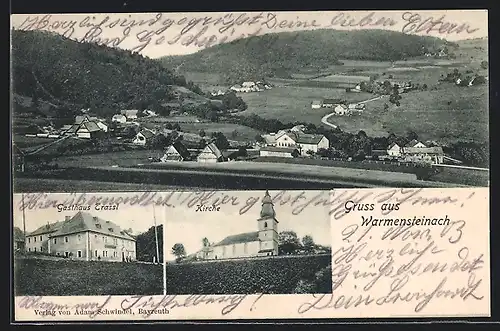 AK Warmensteinach, Gasthaus Trassl, Kirche, Teilansicht