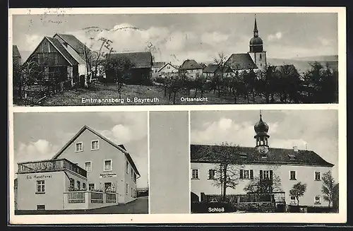 AK Emtmannsberg bei Bayreuth, Eis-Konditorei-Lebensmittel B. Ziegler, Schloss, Ortsansicht