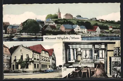 AK Wipfeld /Main, Flusspartie, Kirche, Strassenpartie