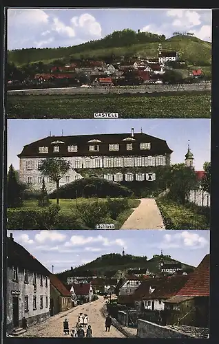 AK Castell, Totalansicht, Schloss, Dorfstrasse