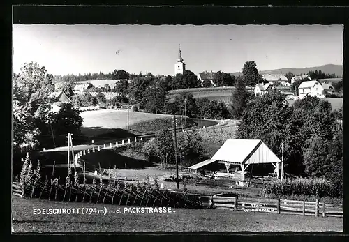 AK Edelschrott an der Packstrasse, Ortsansicht mit Kirche