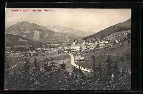 AK Mariazell, Ortsansicht mit dem Ötscher