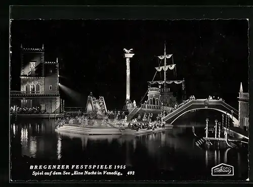 AK Bregenz / Bodensee, Bregenzer Festspiele 1955, Spiel auf dem See Eine Nacht in Venedig