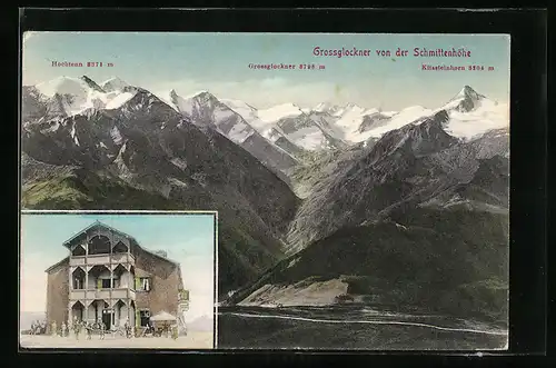 AK Zell am See, Gebäudeansicht, Panorama des Grossglockner