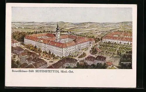 Künstler-AK Seitenstetten, Blick auf das Benediktiner-Stift