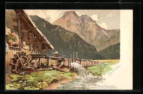 Künstler-AK P. Schmohl: Mairhofen, Idyll an der Mühle