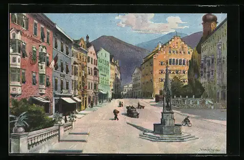 AK Kufstein, Unterer Stadtplatz mit Rathaus