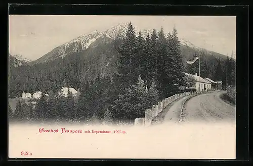 AK Fernpass, Strassenpartie mit Gasthof Fernpass
