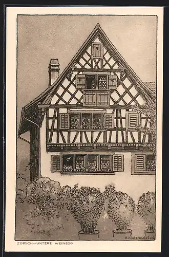 AK Zürich, Untere Weinegg, Fachwerkhaus