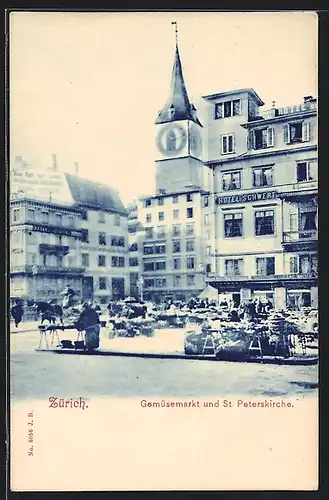 AK Zürich, Gemüsemarkt und St. Peterskirche