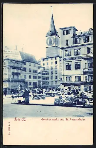 AK Zürich, Gemüsemarkt und St. Peterskirche