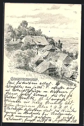 AK Gurtendorf, Ortspartie aus der Vogelschau