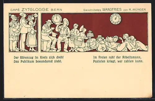 AK Bern, Café Zytglogge, Geschnitztes Wandfries von R. Münger