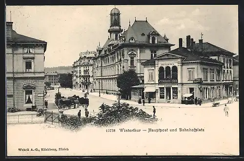 AK Winterthur, Hauptpost und Bahnhofsplatz