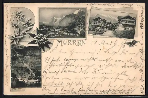 AK Mürren, Ortsansicht, Strassenpartie und Mürren-Bahn