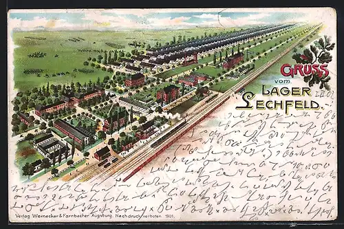 Lithographie Lager Lechfeld, Blick auf das Lager