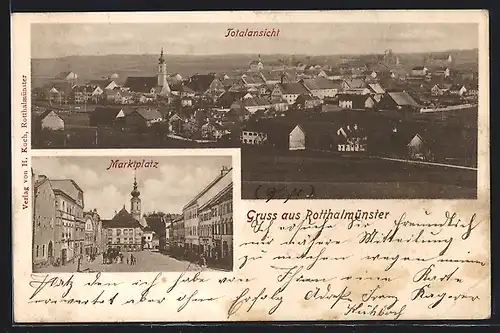 AK Rotthalmünster, Marktplatz, Ortsansicht mit Kirche