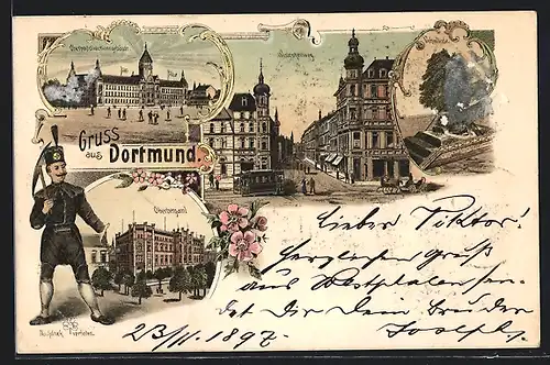 Lithographie Dortmund, Oberbergamt, Westenheilweg, Bergmann, Vehmlinde