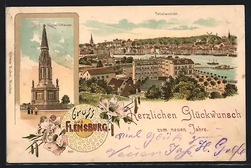 Lithographie Flensburg, Düppel-Schanzen, Totalansicht