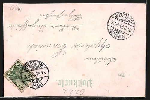 Lithographie Marienthal im Rheingau, Ortspartie mit Kirche