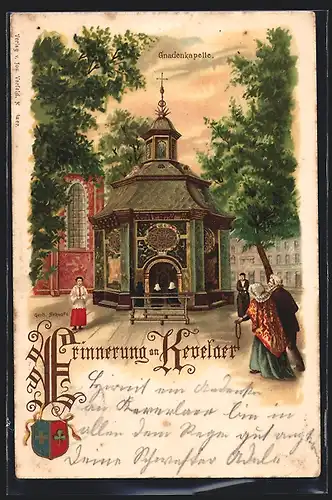 Lithographie Kevelaer, Gnadenkapelle mit Leuten