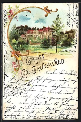 Lithographie Berlin-Grunewald, Col. Grunewald, Johanna-Platz mit Gebäude