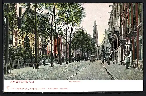 AK Amsterdam, Vondelstraat mit Strassenbahn