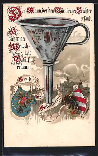 Lithographie Nürnberg, Nürnberger Trichter, Wappen