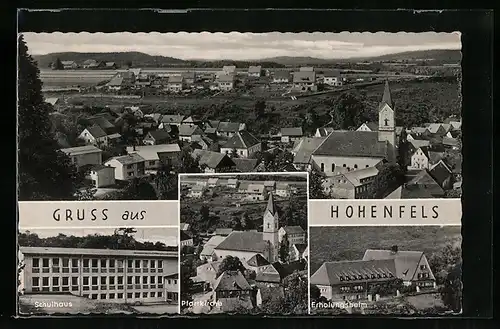 AK Hohenfels, Ortspanorama, Postamt, Pfarrkirche, Erholungsheim