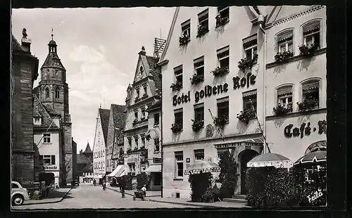 AK Weissenburg, die Rosenstrasse mit Hotel goldene Rose und Geschäften