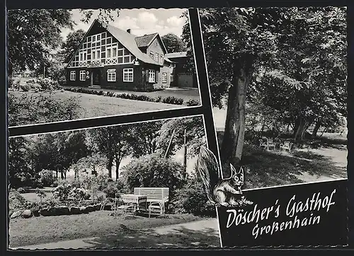 AK Grossenhain, Gasthof Döscher, Gebäude- und Parkansichten