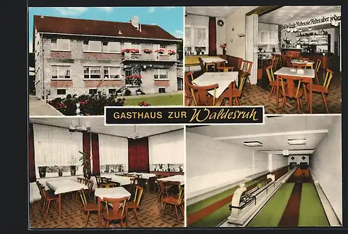 AK Oberthulba, Schlimpfhof, Gasthaus zur Waldesruh, Inh. M. Schlereth, Aussen- und Innenansicht, Kegelbahn