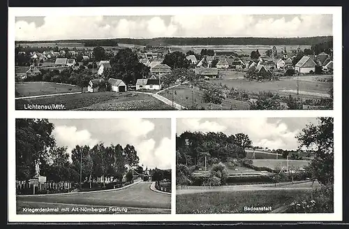 AK Lichtenau, Kriegerdenkmal mit Alt-Nürnberger Festung, Schwimmbad, Ortsansicht