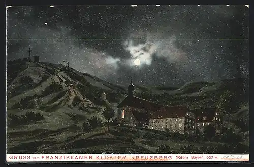 AK Kreuzberg (Röhn), Franziskaner Kloster bei Mondschein