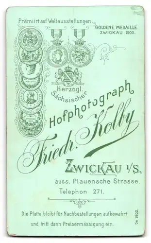 Fotografie Friedrich Kolby, Zwickau i. S., Äuss. Plauensche Strasse, Eleganter Herr mit Zwicker u. Oberlippenbart