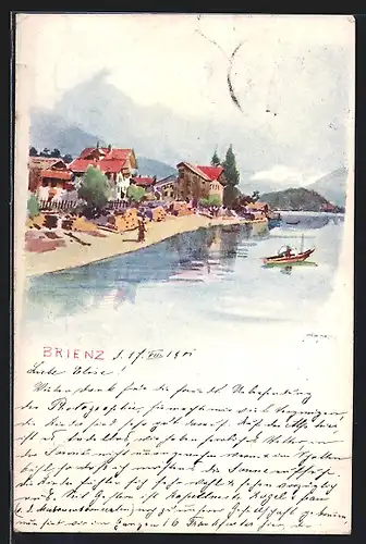 Künstler-AK Brienz, Ortspartie am Seeufer