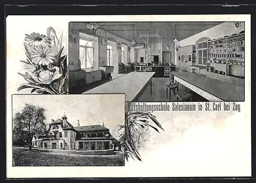 AK Zug, Haushaltungsschule Salesianum, Innen- und Aussenansicht