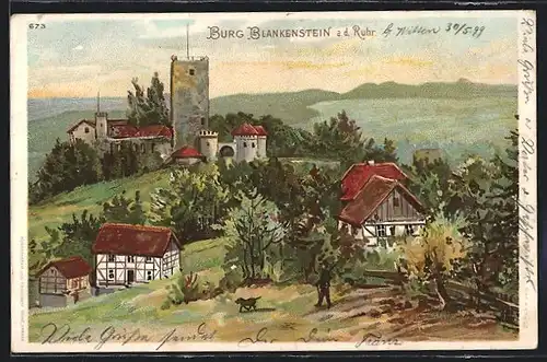 Lithographie Hattingen, Burg Blankenstein