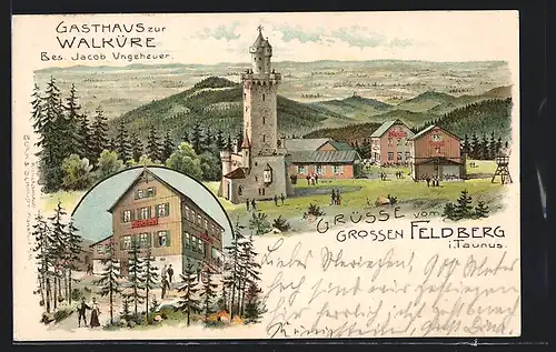 Lithographie Feldberg, Gasthaus zur Walküre, Bes. Jacob Ungeheuer, Partie auf dem Feldberg