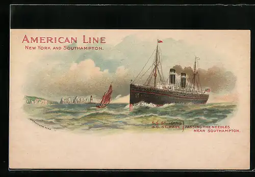 Lithographie Southhampton, Passagierschiffe S. S. St. Louis u. S. S. St. vor der Küste