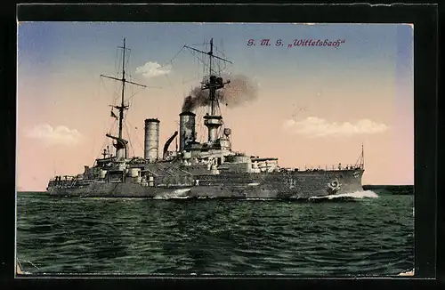 AK S.M.S. Wittelsbach auf See in Fahrt
