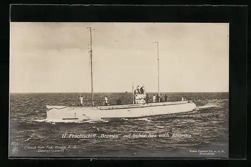 AK U.-Frachtschiff Bremen auf hoher See nach Amerika