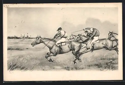 AK Jockeys im Galopp beim Pferderennen