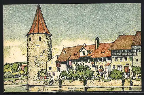 Künstler-AK Bremgarten, Partie am Hexenturm