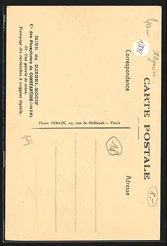AK Djebel-Kouif, Mine du Djebel-Kouif, Cie des Phosphates de Constantine 1928, Un galerie de mine..., Bergbau