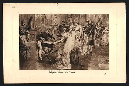 Künstler-AK Napoleon auf einer Fete, ein Brettspiel spielend