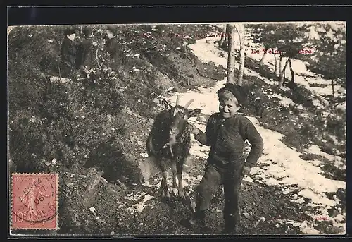 AK Le Velay Illustrée, Jeune Chevrier de Cévenne, junge Hirte mit Ziege