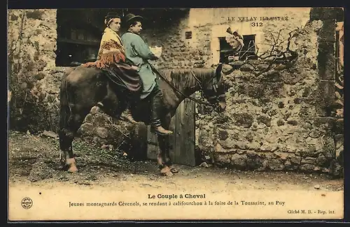 AK Toussaint, un jeune Couple de montagnards du Velay, Tracht der Auvergne