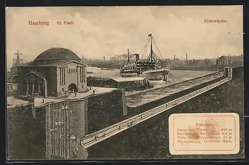 AK Hamburg-St. Pauli, Elbtunnel, Passanten im Tunnel unter der Elbe, Blick nach Steinwärder