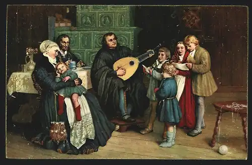 AK Martin Luther mit Gitarre im Kreise seiner Familie